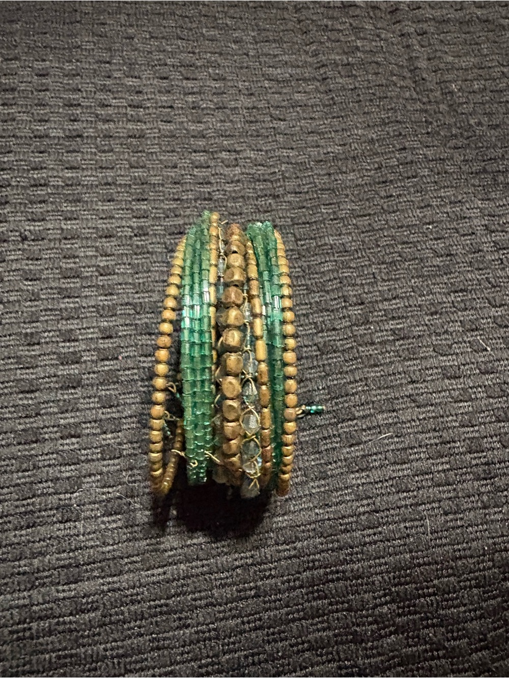 Handcrafted Green and Gold Beaded Wrap Bracelet